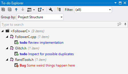To-do explorer in ReSharper C++ 2016.1