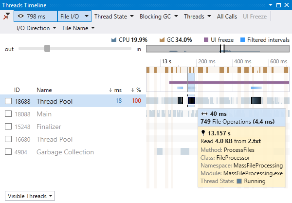 Threads diagram in Visual Studio with smart tooltips