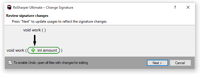 ReSharper C++ Change Signature Refactoring