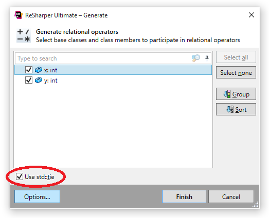 ReSharper C++ Code Generation Relational Operators std::tie