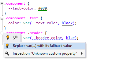 ReSharper supports custom properties and CSS variables.