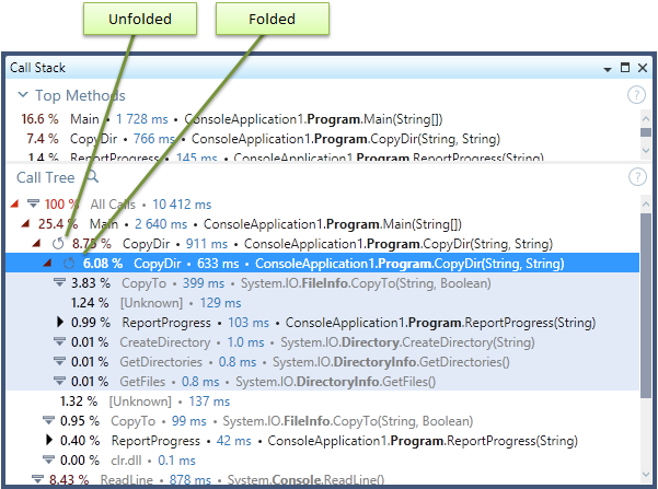 Folded recursive subtree in dotTrace Timeline Viewer 2016.2