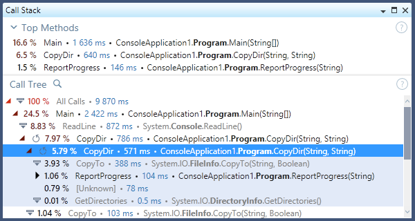 Recursive call stack in dotTrace Timeline Viewer 2016.2