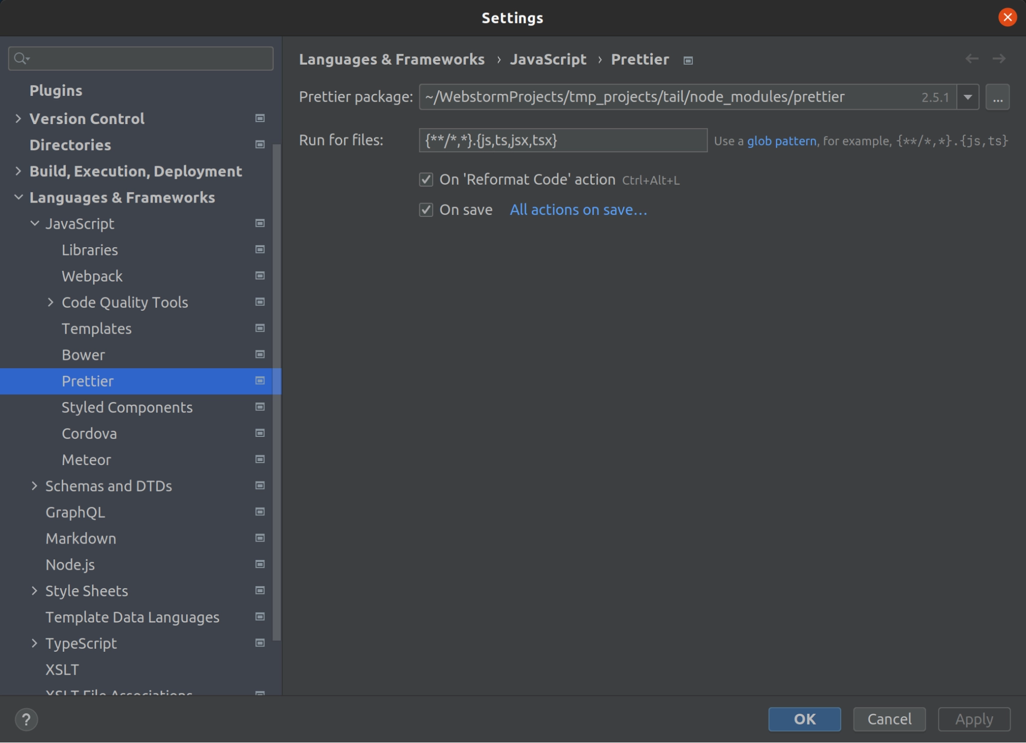 webstorm prettier on save