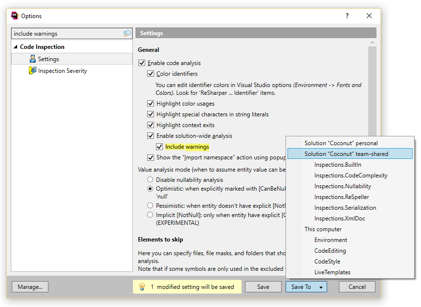 Enabling warnings via Options dialog