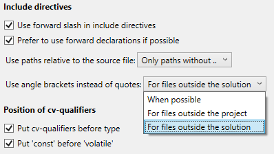 Include directives settings