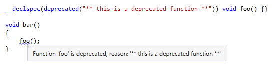 Highlighting of a deprecated function