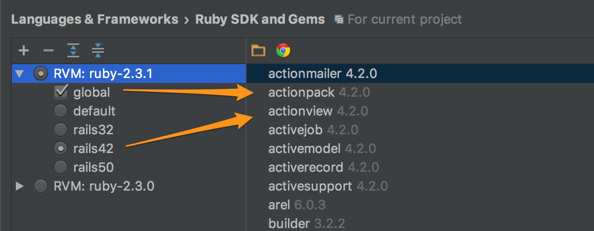 rubymine ide ruby sdk and gems option default and global meaning