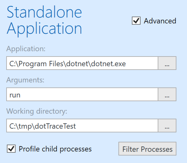 Profiling settings for .NET Core