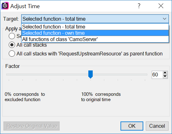 Adjust time for selected function