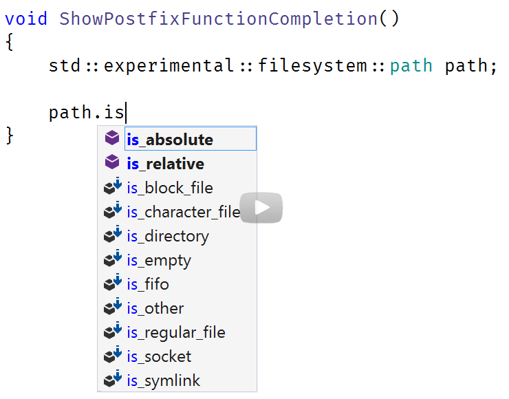 C++ postfix completion