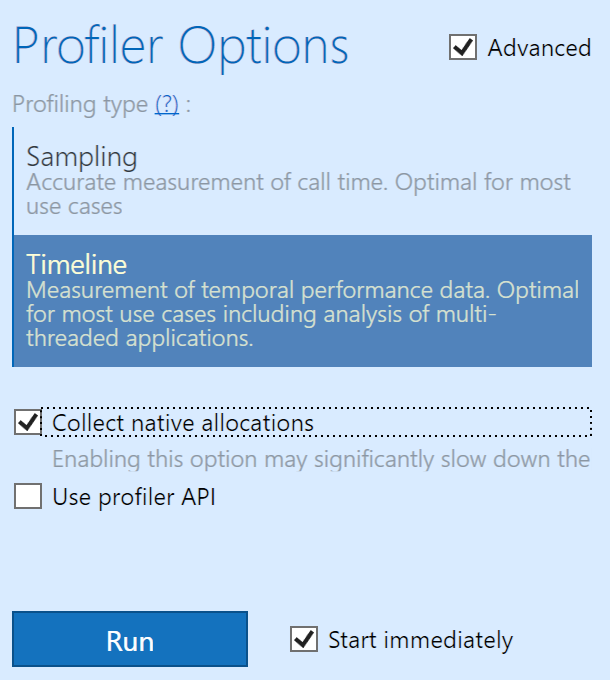 dotTrace native allocation option