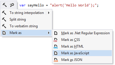 Marking string literal as JavaScript