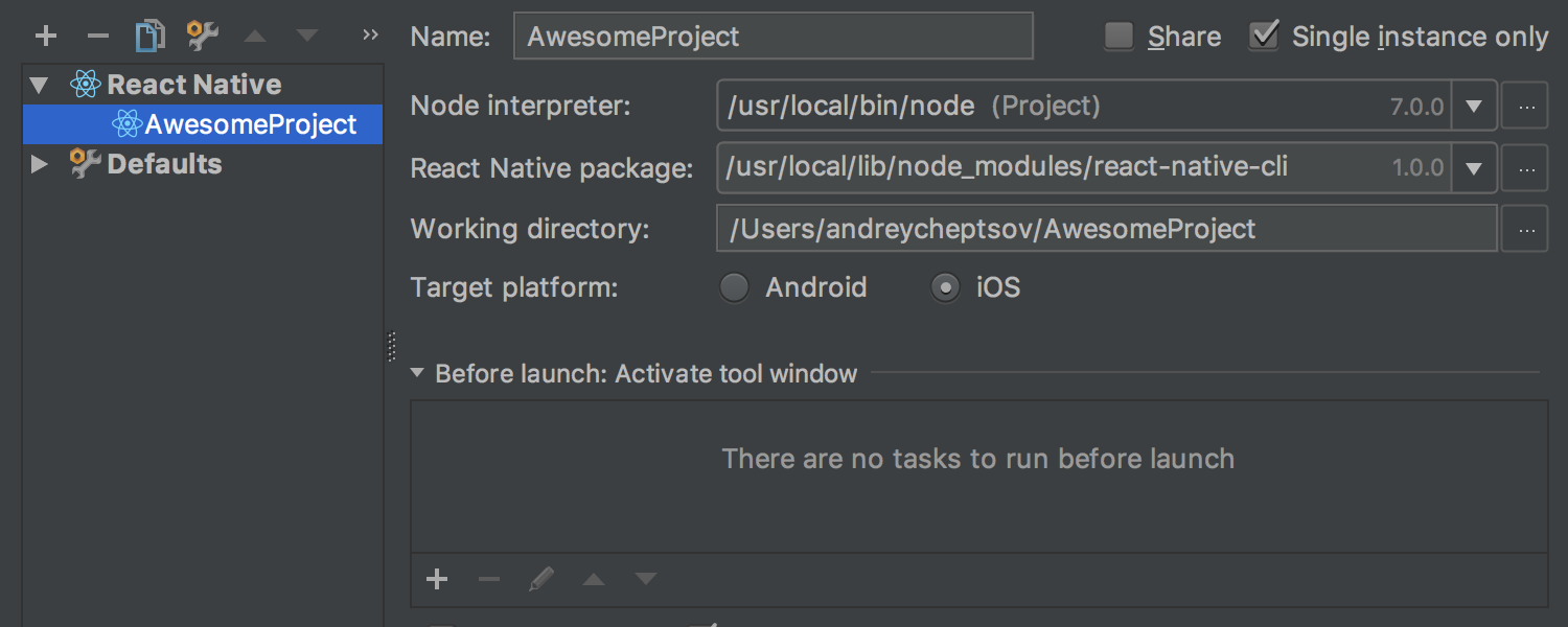 intellij idea react native