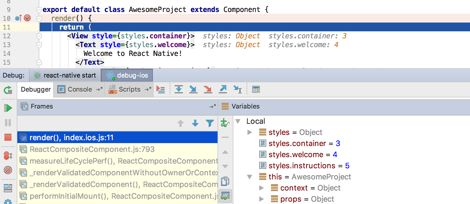 phpstorm react native