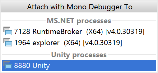 Attach to Unity process to debug