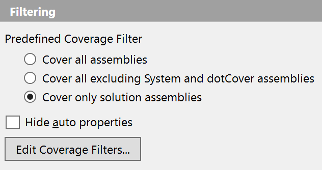 dotCover Filters option page