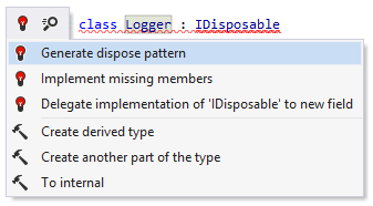 A quik-fix that helps implement a dispose pattern for IDisposable