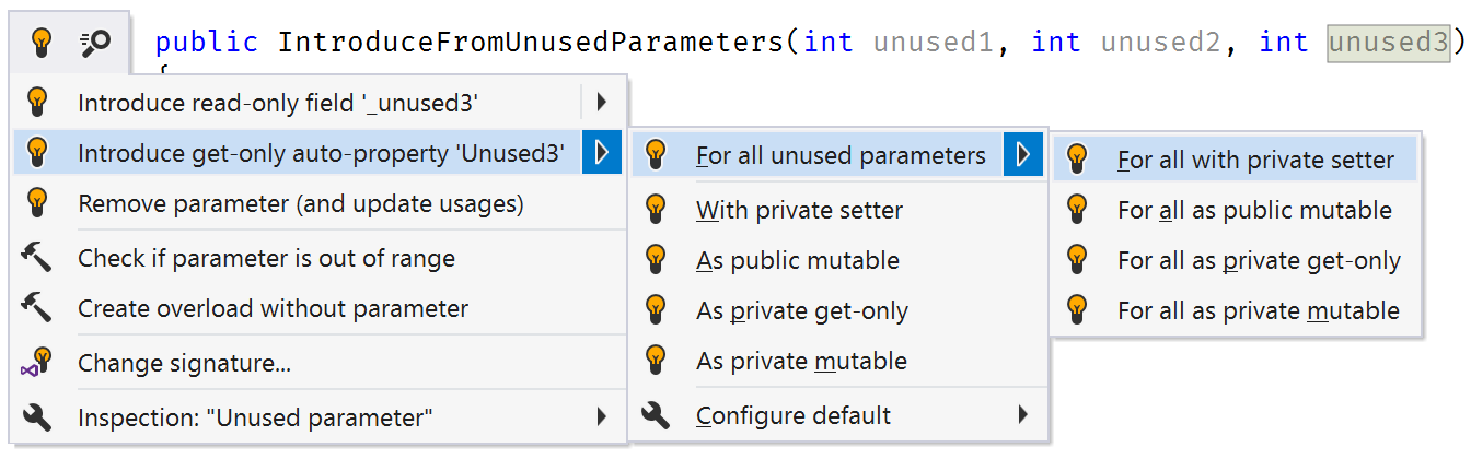 Introduce field or property from all unused parameters