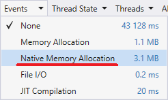 Native memory allocation in Visual Studio