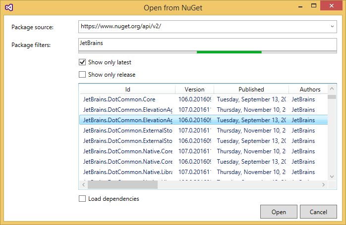 Opening assemblies from NuGet package source