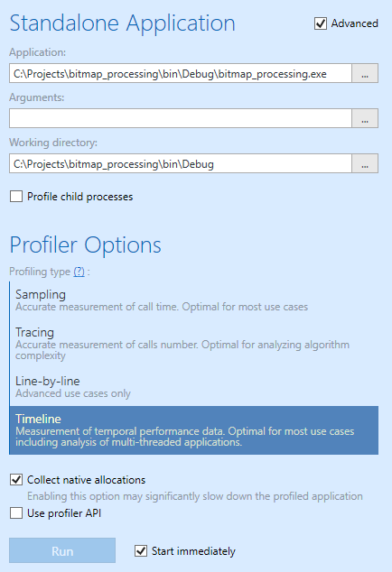 Advanced profiling options, Collect native allocations