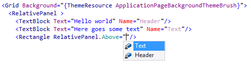 Code completion in RelativePanel control 