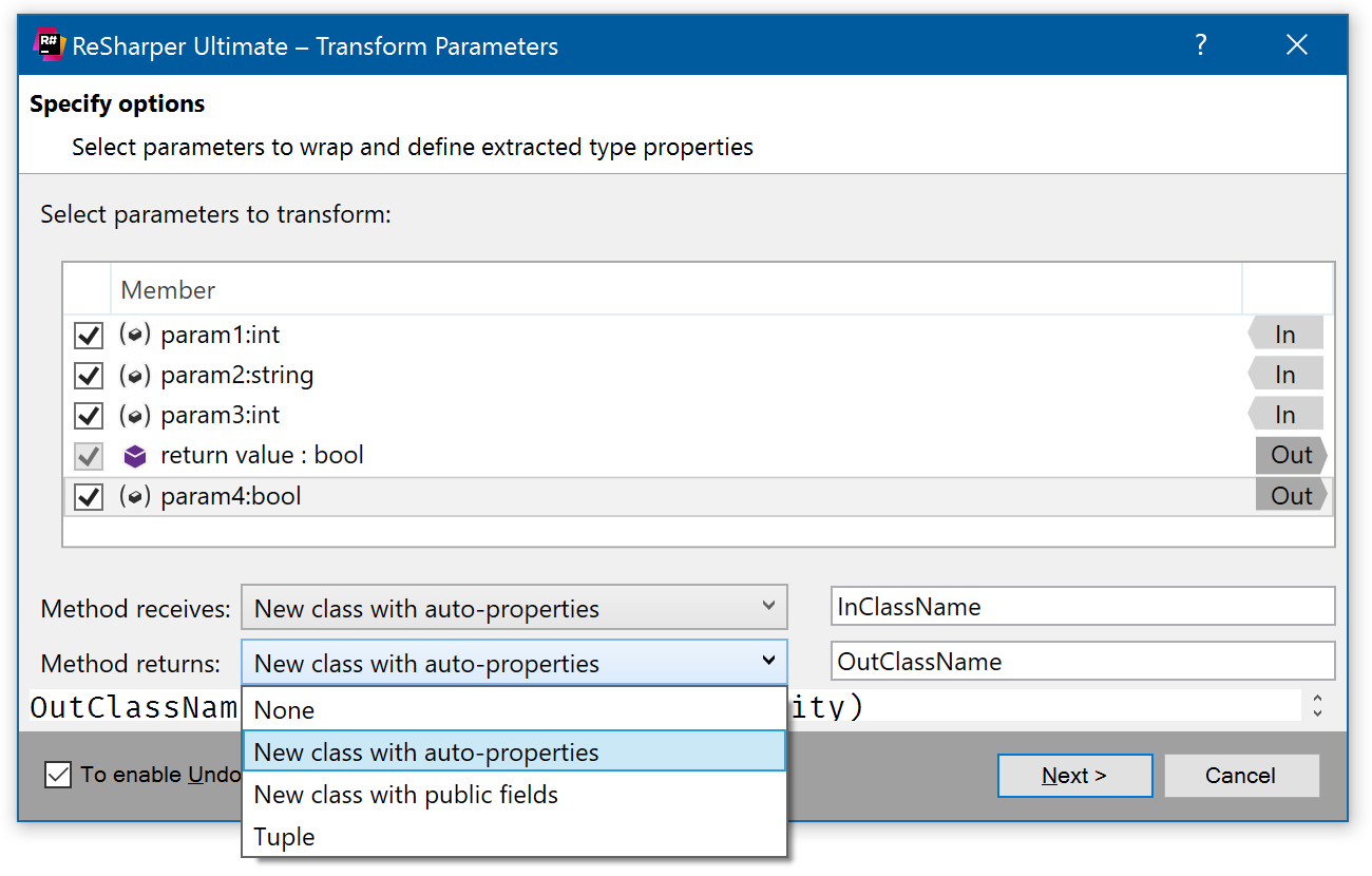 Transform Parameters refactoring dialog