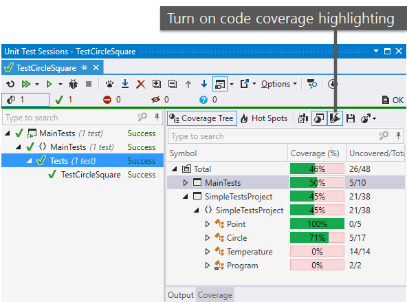 Turn on code coverage highlighting