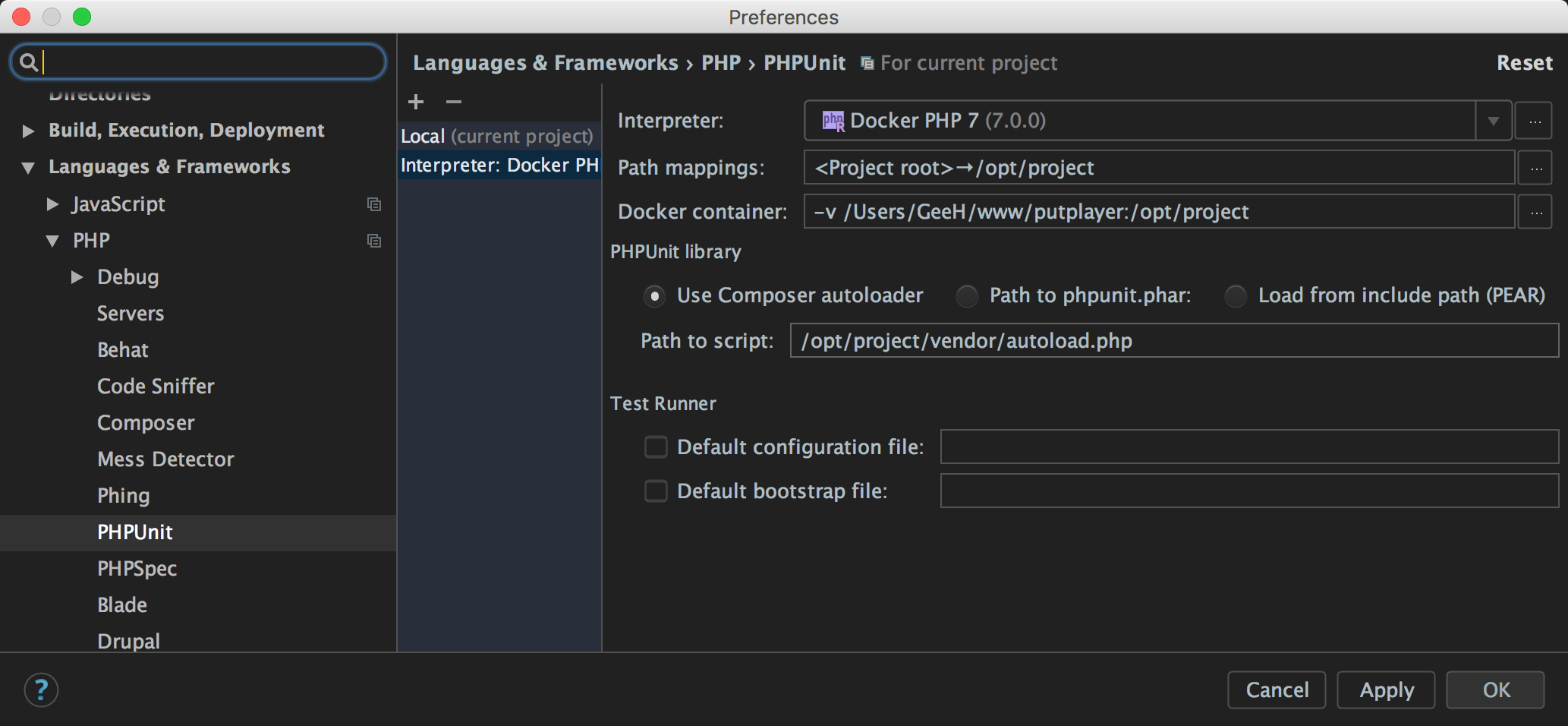 phpstorm cli interpreter php version not installed