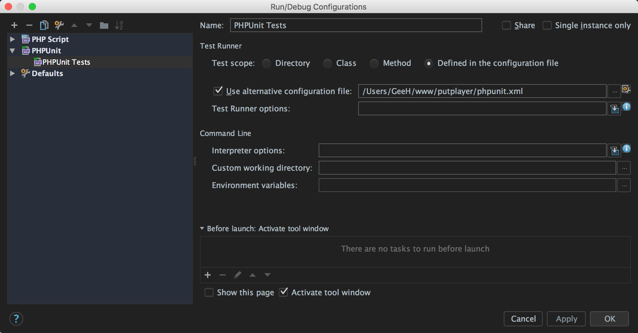 phpstorm cli interpreter