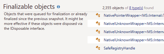 Finalizable objects inspection in dotMemory 2016.3