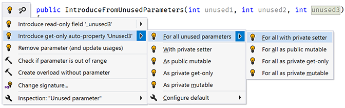 Introduce from unused parameters quick-fix