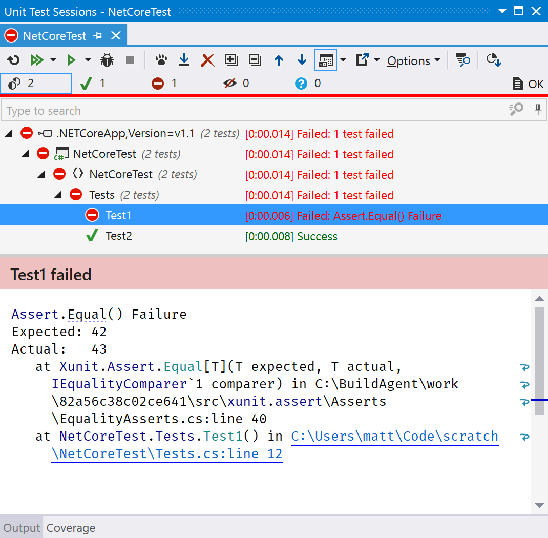 Running .net core tests