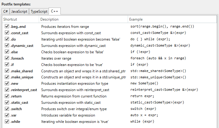 Postfix templates options