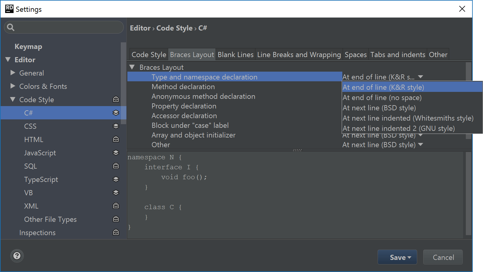 Preview code style settings