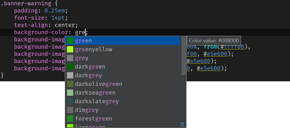 Code completion for colors