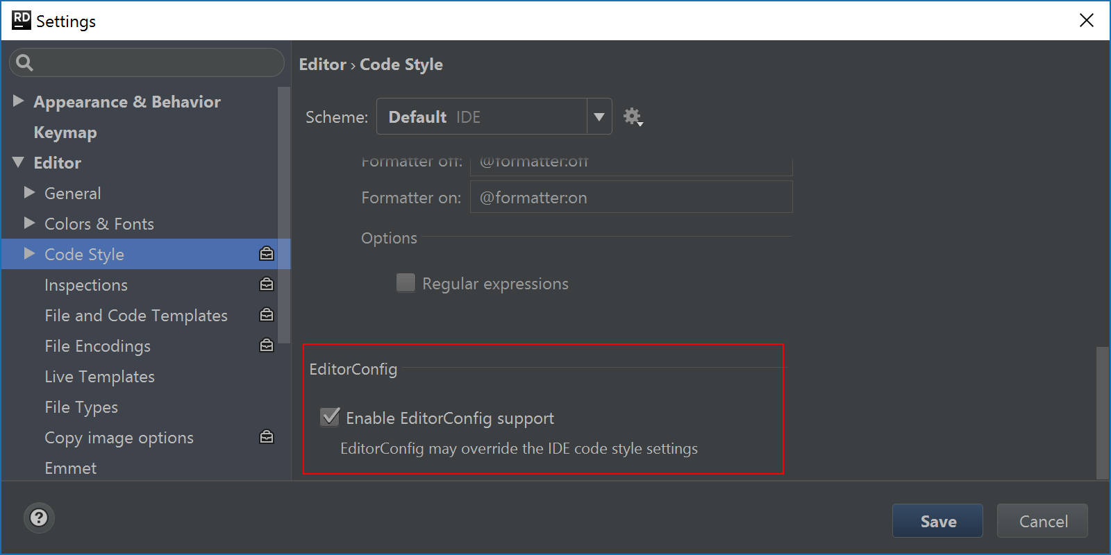 EditorConfig support in Rider