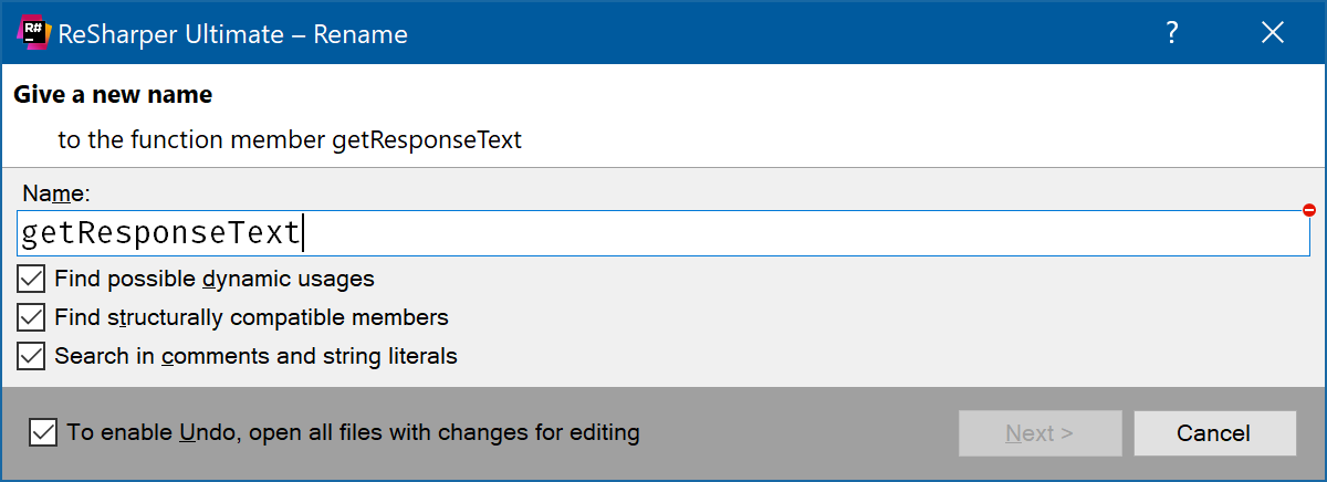 Find possible dynamic usages checkbox in rename dialog