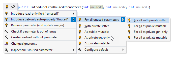 Introduce field or auto-property for all unused parameteres