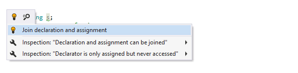 Join declaration and assignment quick-fix