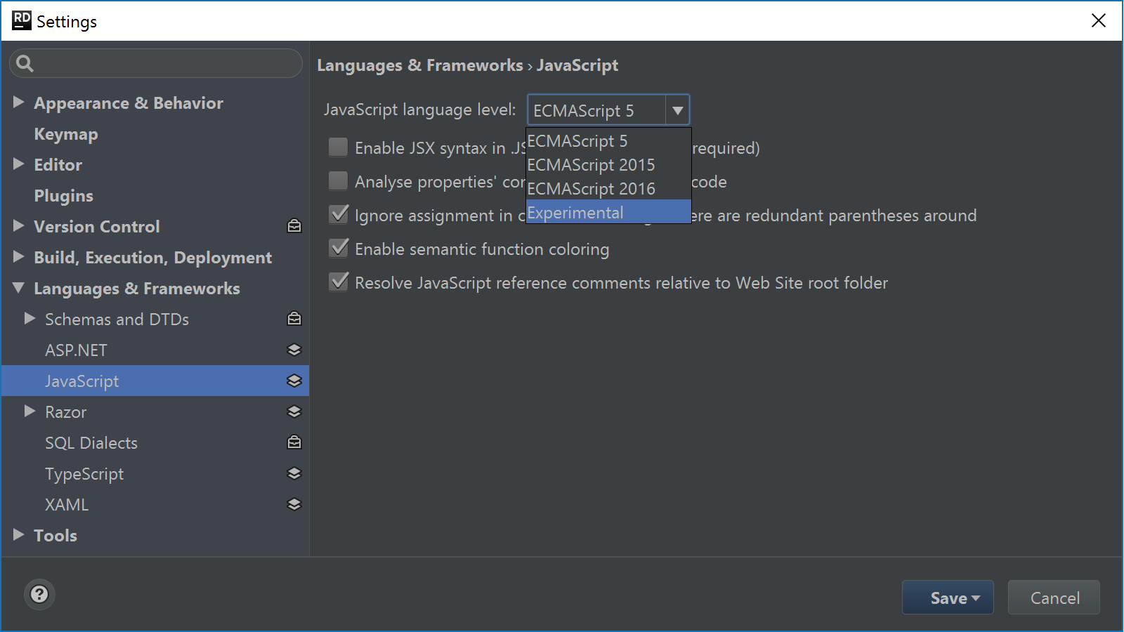 Language-specific and framework-specific code style settings