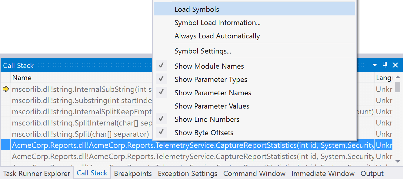 Load symbols from dotPeek