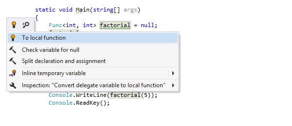 Convert to local function quick-fix