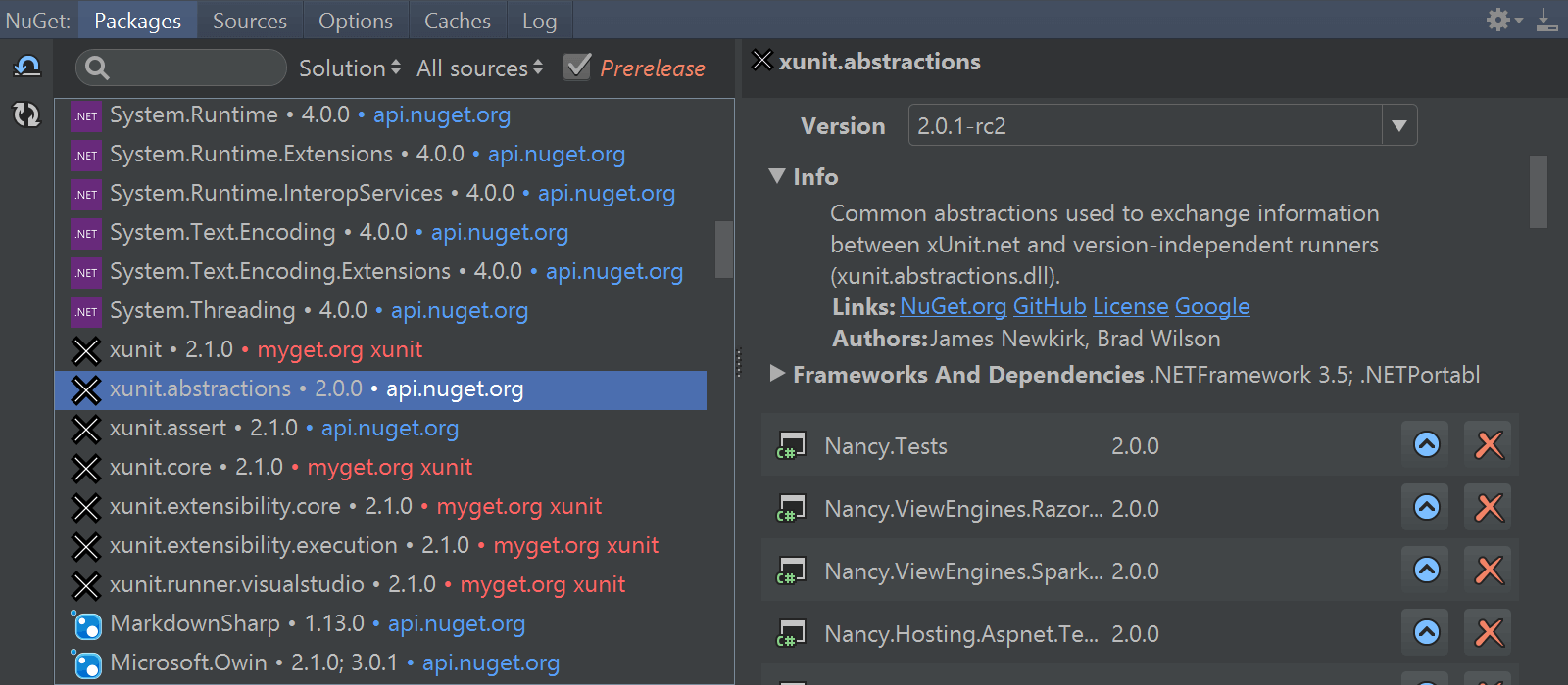 NuGet tool window UI updates