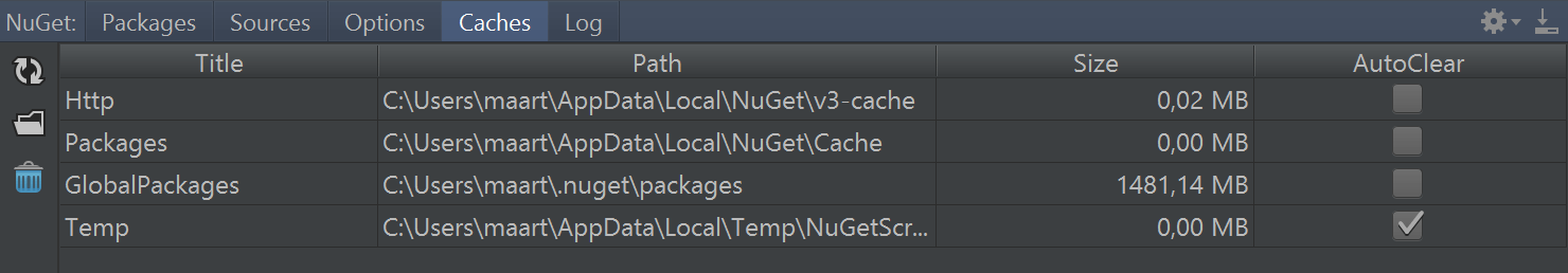 Manage NuGet cache in Rider