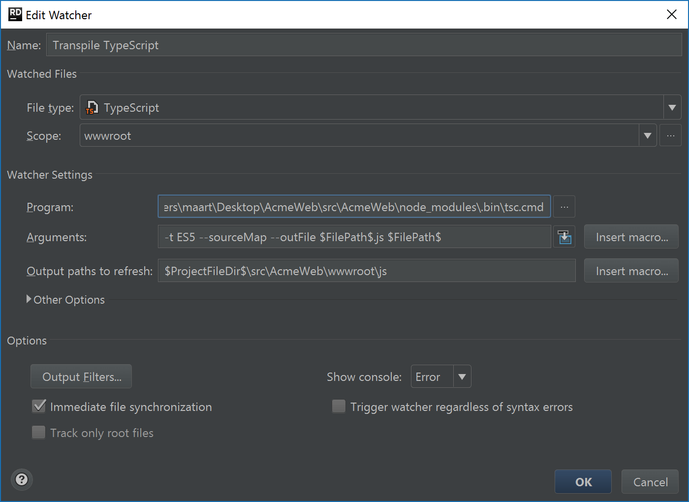 Setup TypeScript file watcher