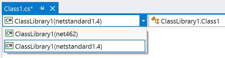 Target framework context dropdown in Visual Studio