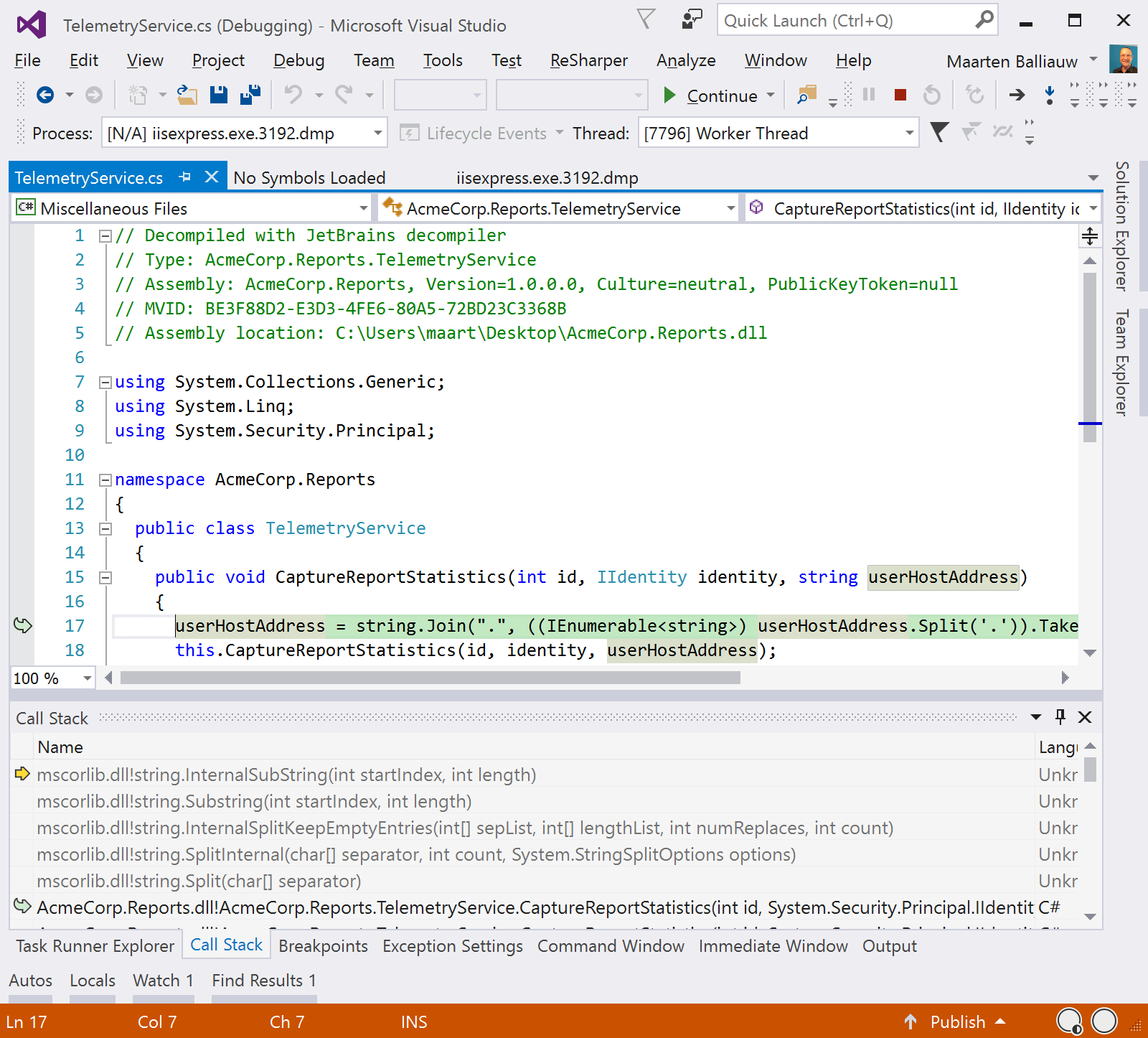 View decompiled sources from dotPeek in Visual Studio