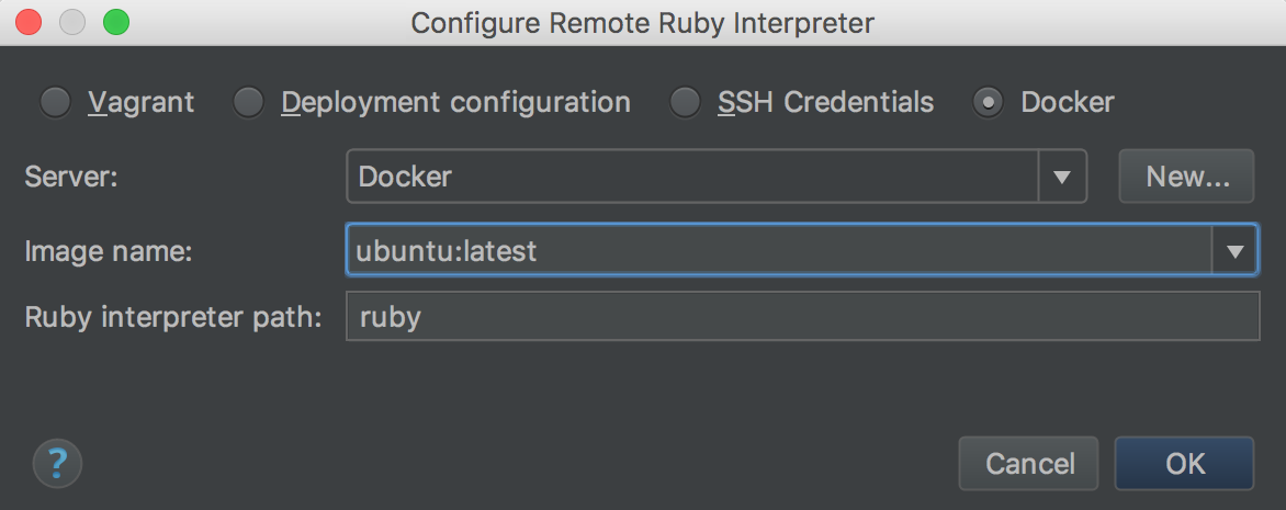 docker config in rubymine